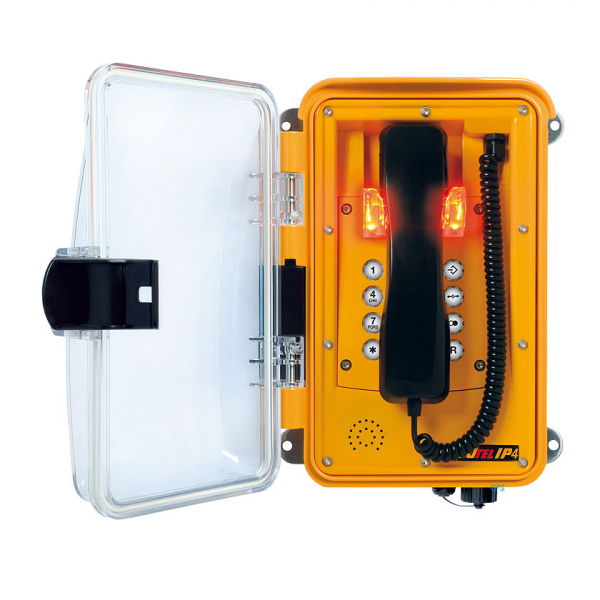 FHF Weatherproof Telephone InduTel IP4, yellow, Plastic housing with transparent door FHF114111211