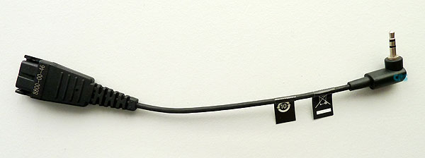 Jabra QD to 2,5mm jack plug angled connector 15cm for Ascom Panasonic 8800-00-46