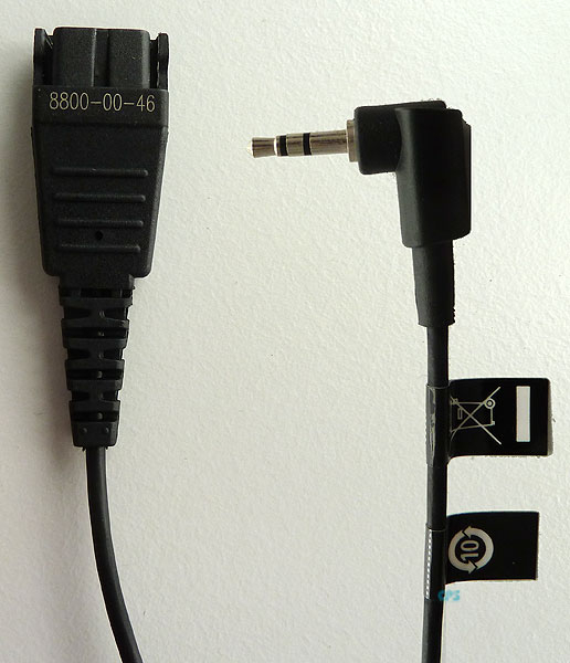 Jabra QD to 2,5mm jack plug angled connector 15cm for Ascom Panasonic 8800-00-46