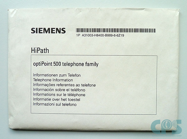 Siemens optiPoint 500 family accessories pack Beipack A31003-H8400-B989-6-6Z19 NEW