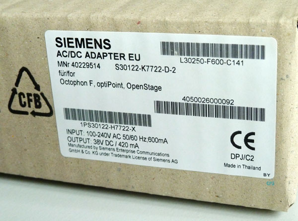 Openstage OpenScape optiPoint Power Supply AC/DC L30250-F600-C141 NEW