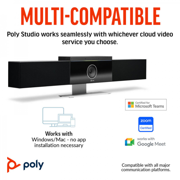 Poly Studio Medium Room Bundle für Zoom Rooms, Studio USB Video Bar, HP PC mit TC10 (ABB) 9C961AA, 7230-88150-101