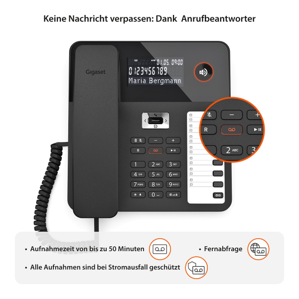 Gigaset DESK 800A schwarz, LC-Display, Anrufbeantworter, Freisprechen, RJ-9 Headsetport S30350-H225-B101