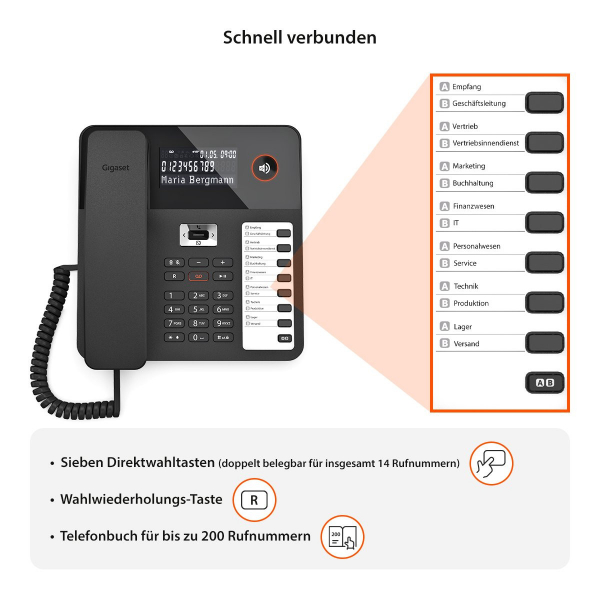 Gigaset DESK 800A schwarz, LC-Display, Anrufbeantworter, Freisprechen, RJ-9 Headsetport S30350-H225-B101